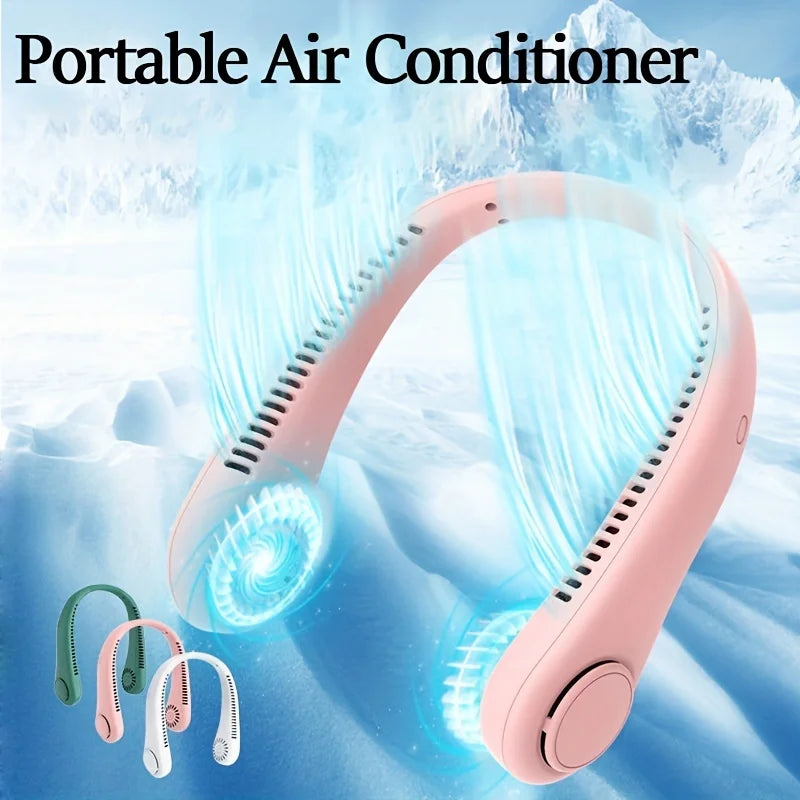 1200Mah Portable Outdoor Sports Mini Air Cooling Small Neck Fan USB Large Wind Powered Wireless Bladeless Neck Fan