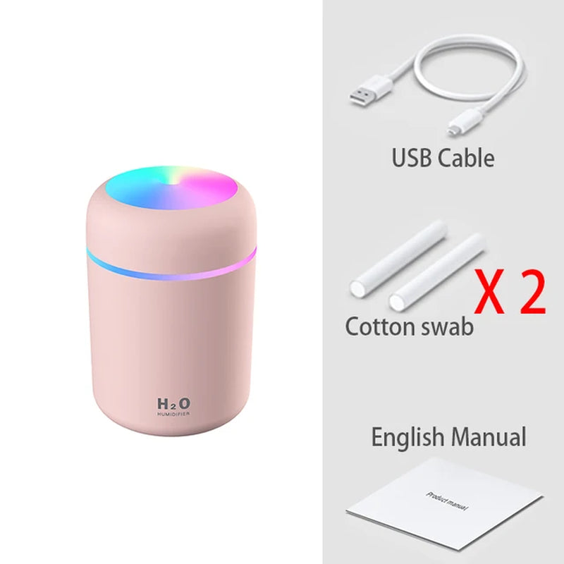 300ML Mini Ultrasonic Air Humidifier Romantic Light USB Essential Oil Diffuser Car Purifier Aroma Anion Mist Maker