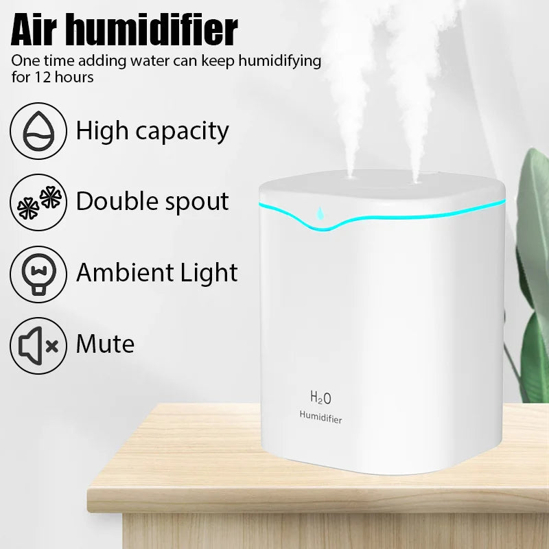 2000ML USB Air Humidifier Double Spray Port Essential Oil Aromatherapy Humificador Cool Mist Maker Fogger Purify for Home Office