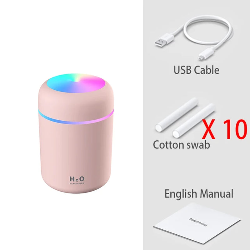 300ML Mini Ultrasonic Air Humidifier Romantic Light USB Essential Oil Diffuser Car Purifier Aroma Anion Mist Maker