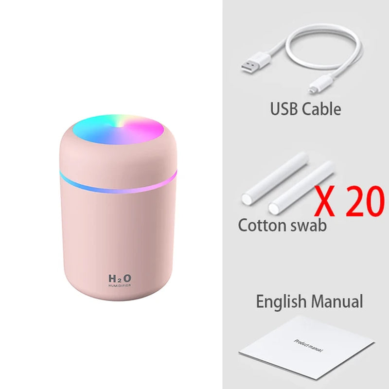 300ML Mini Ultrasonic Air Humidifier Romantic Light USB Essential Oil Diffuser Car Purifier Aroma Anion Mist Maker